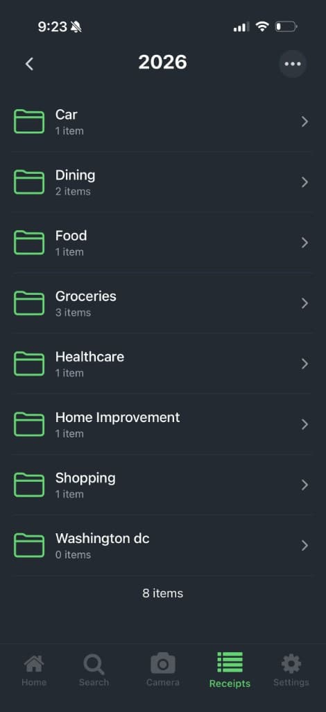 2026 folder with categories like Dining, Groceries, and Healthcare